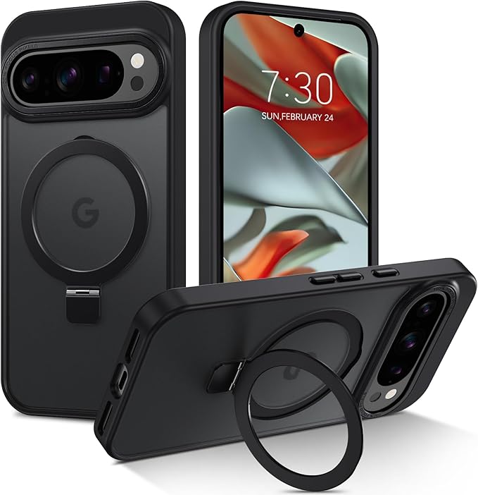 DUEDUE Magnetic Pixel 10 Pro XL Case – Military-Grade Shockproof Slim Case with Stand, MagSafe/PixelSnap Compatible, Translucent Matte Cover (Black)