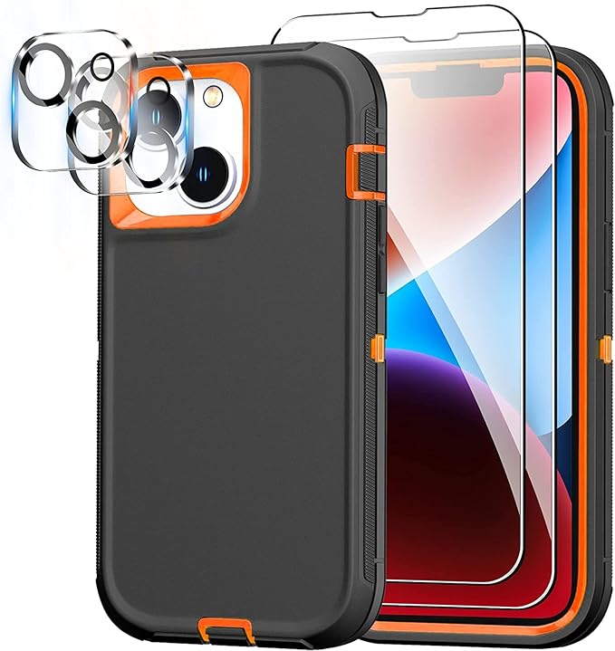 Case for iPhone 14 Case with 2 Screen Protector + 2 Camera Lens Protector, Full Body Heavy Duty Rugged Military Grade Cover, Shockproof Protection…