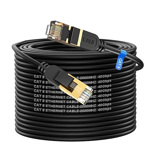 YixHG CAT 8 Ethernet Cable 100 ft, Internet Network Cord, 40Gbps 2000Mhz LAN Wires, High Speed SSTP LAN Cables with Gold Plated RJ45 Connector for…