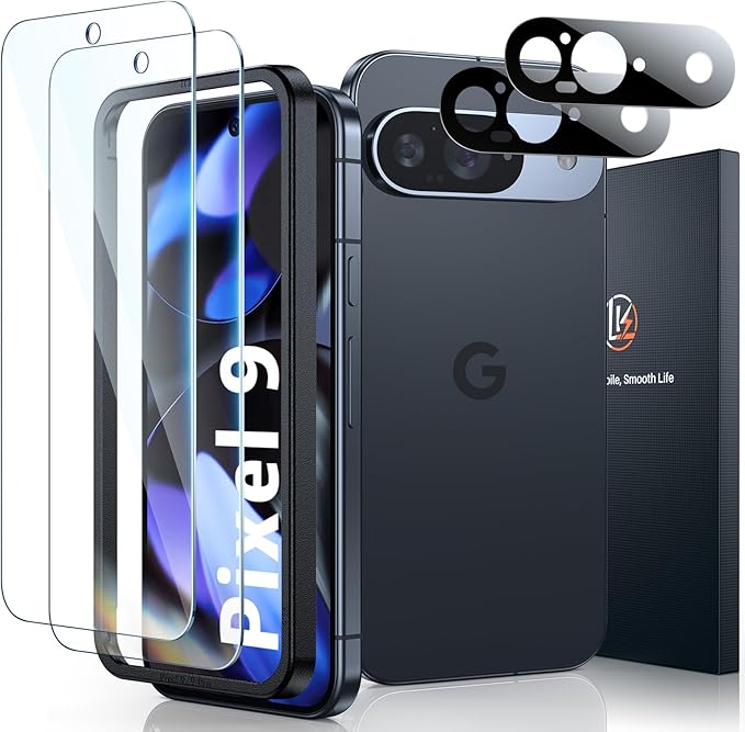 LK [2+2 Pack] Tempered Glass Screen Protector + Camera Lens Protector for Google Pixel 9 Pro (6.34") – 9H Anti-Scratch, Easy Install