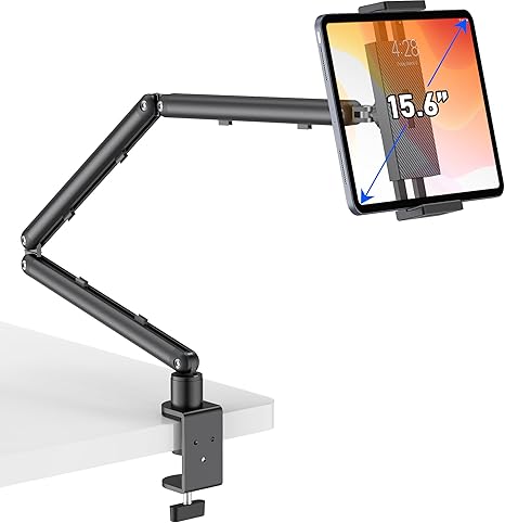 iPad Holder for Desk, Adjustable Tablet Arm iPad Desk Mount with C-Clamp, 30" Foldable Long Arm & 360° Rotation, Fits 4.7"–15.6" i Pad…