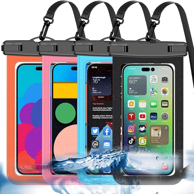 [Up to 8.3"] 4 Pack Multicolor Universal Waterproof Phone Pouch, Large Phone Waterproof Case Dry Bag (Protection Level: IP68) Outdoor Sports for…
